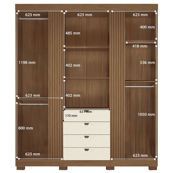 Guarda-roupa 4 Portas 4 Gavetas Com Espelho E Pés Mdp Aurora Jatobá/ Areia - Imagem 5
