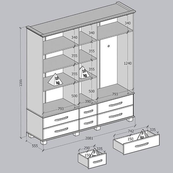 Guarda Roupa 5p 6g Espelho Madeira Maciça 208 Cm 2253 Milani Store - Imagem 6