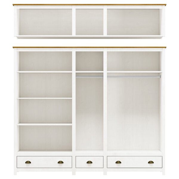 Guarda-roupa Bipartido 10 Portas 3 Gavetas Topázio 100% Madeira Maciça Branco /freijó - Imagem 3