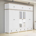 Guarda-roupa Bipartido 12 Portas 3 Gavetas Topázio 100% Madeira Maciça Branco /freijó