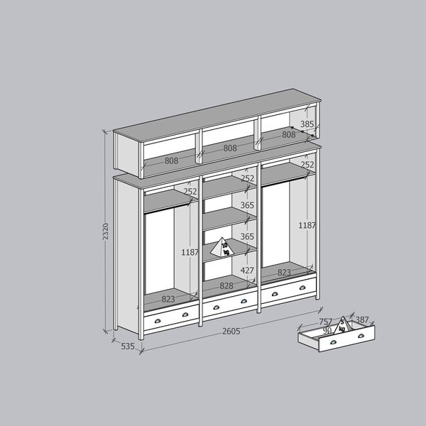 Guarda-roupa Bipartido 12 Portas 3 Gavetas Topázio 100% Madeira Maciça Branco /freijó - Imagem 8