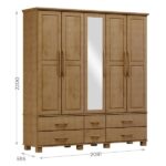 Guarda-roupa Bipartido 5 Portas 6 Gavetas Ouro Freijó Madeira Pinus - Finestra - Imagem 2