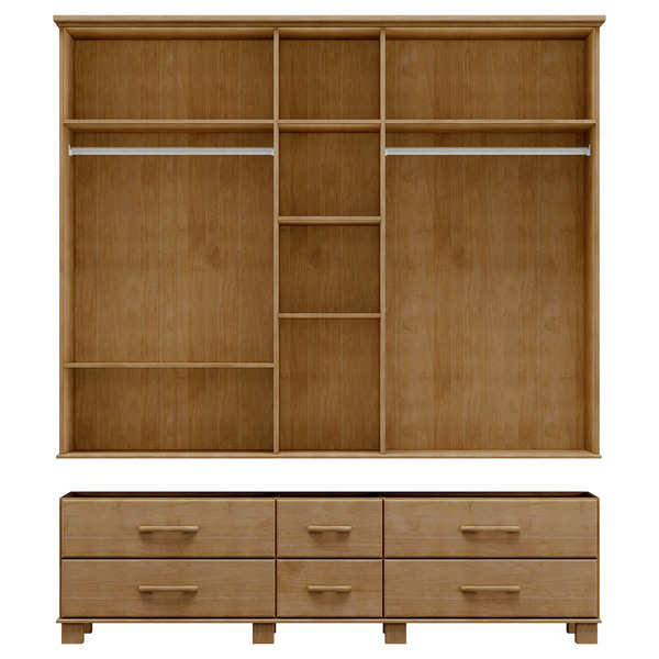 Guarda-roupa Bipartido 5 Portas 6 Gavetas Ouro Freijó Madeira Pinus - Finestra - Imagem 4