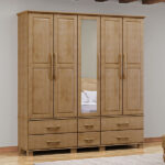 Guarda-roupa Bipartido 5 Portas 6 Gavetas Ouro Freijó Madeira Pinus - Finestra