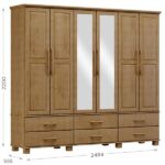 Guarda-roupa Bipartido 6 Portas 6 Gavetas 100% Madeira Maciça Linha Ouro Freijó - Imagem 2