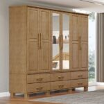 Guarda-roupa Bipartido 6 Portas 6 Gavetas 100% Madeira Maciça Linha Ouro Freijó