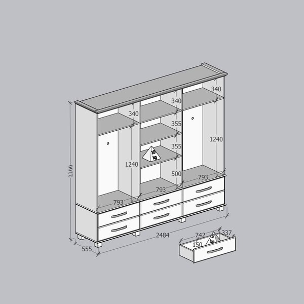 Guarda-roupa Bipartido 6 Portas 6 Gavetas 100% Madeira Maciça Linha Ouro Freijó - Imagem 9
