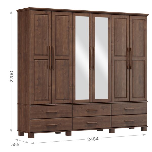 Guarda-roupa Bipartido 6 Portas 6 Gavetas 100% Madeira Maciça Linha Ouro Café - Imagem 7