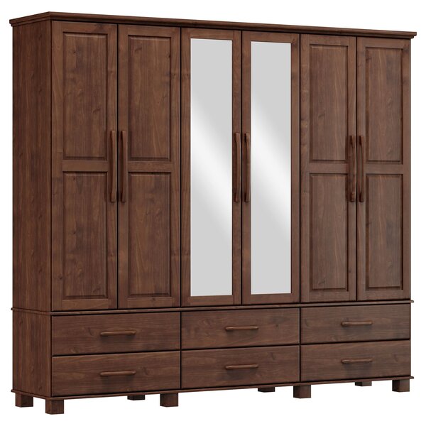 Guarda-roupa Bipartido 6 Portas 6 Gavetas 100% Madeira Maciça Linha Ouro Café - Imagem 8