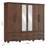 Guarda-roupa Bipartido 6 Portas 6 Gavetas Ouro Café Madeira Pinus - Finestra - Imagem 2