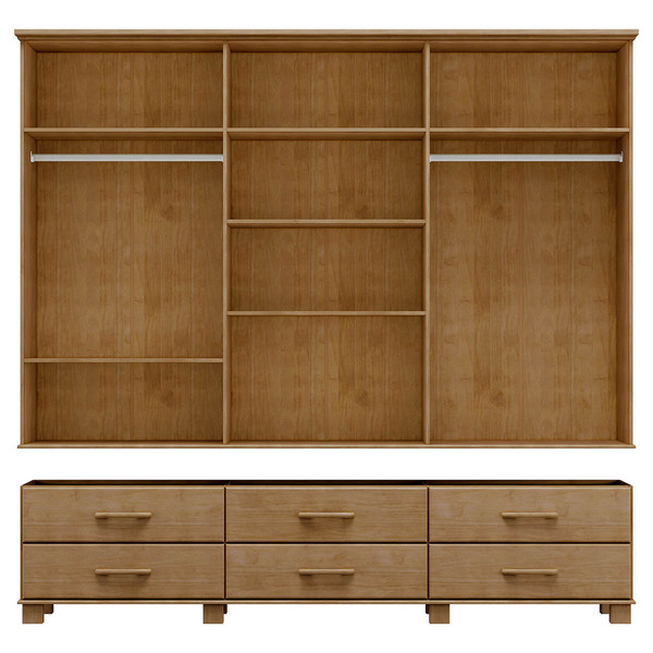 Guarda-roupa Bipartido 6 Portas 6 Gavetas Ouro Freijó Madeira Pinus - Finestra - Imagem 3