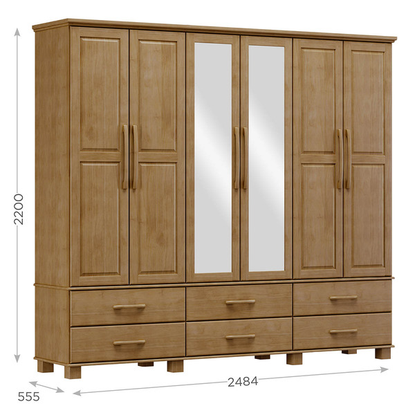 Guarda-roupa Bipartido 6 Portas 6 Gavetas Ouro Freijó Madeira Pinus - Finestra - Imagem 4