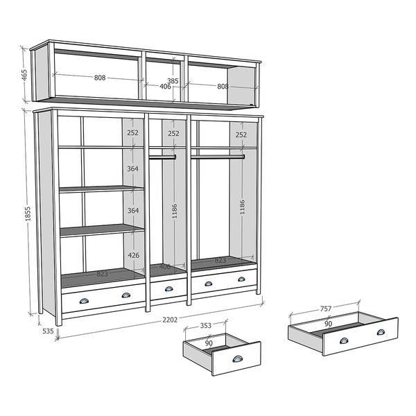 Guarda-roupa Casal 10 Portas 3 Gavetas Topázio Branco/freijó Madeira Pinus - Finestra - Imagem 4