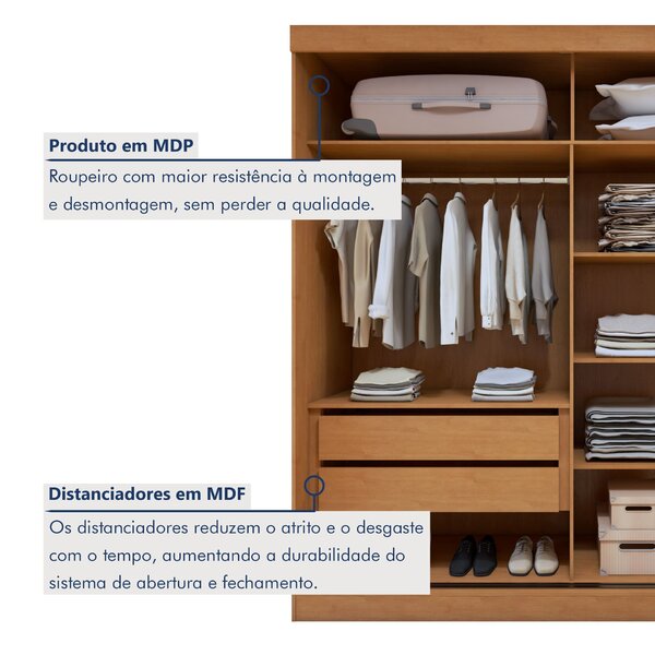 Guarda-roupa Casal 2 Portas 2 Gavetas Zeine Com Espelho - Imagem 5