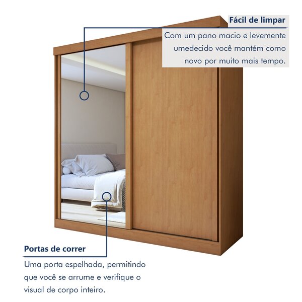 Guarda-roupa Casal 2 Portas 2 Gavetas Zeine Com Espelho - Imagem 3