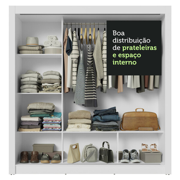 Guarda-roupa Casal 3 Portas De Correr Com Espelho Branco Flórida Madesa - Imagem 6