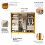 Guarda-roupa Casal 3 Portas Reflecta Com Pés E Led 100% Mdf Platinum Naturale - Imagem 4