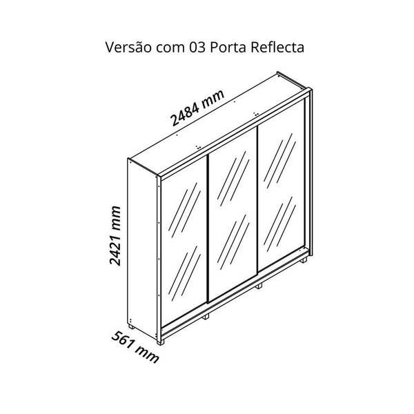 Guarda-roupa Casal 3 Portas Reflecta Com Pés E Led 100% Mdf Platinum Naturale - Imagem 6
