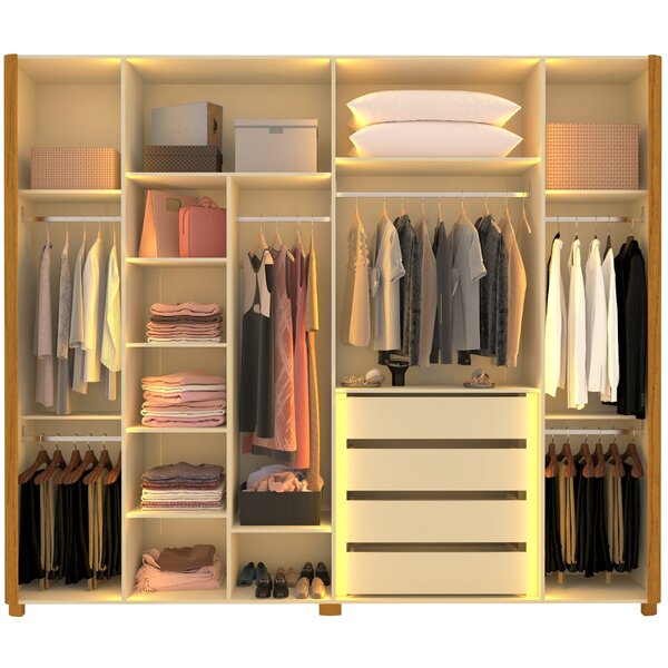 Guarda-roupa Casal 6 Portas Com 4 Portas Reflecta Com Pés Com Led Innova 100% Mdf Naturale/off White - Imagem 4