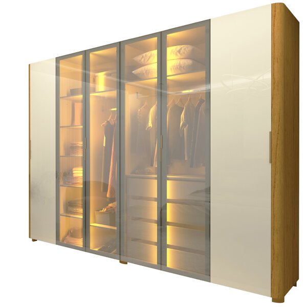 Guarda-roupa Casal 6 Portas Com 4 Portas Reflecta Com Pés Com Led Innova 100% Mdf Naturale/off White - Imagem 5