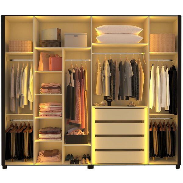 Guarda-roupa Casal 6 Portas Com 6 Portas Reflecta Com Pés Com Led Innova 100% Mdf Preto Acetinado - Imagem 4