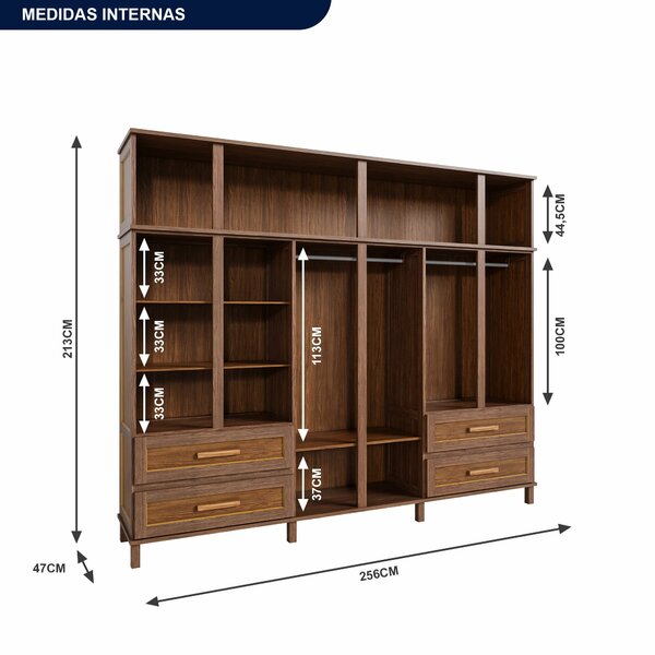 Guarda-roupa Casal Com Espelho 12 Portas 4 Gavetas Rio Branco Premium Yescasa Ypê - Imagem 3