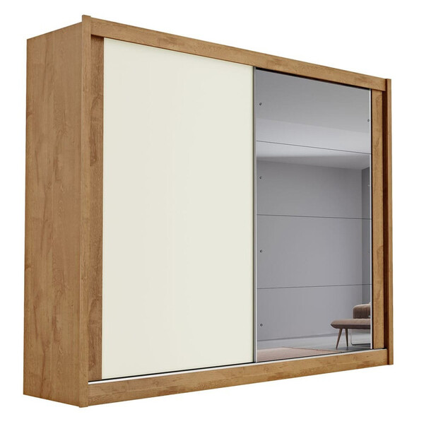 Guarda Roupa Casal Com Espelho 2 Portas 4 Gavetas - Creta-amêndoa/off White - Móveis Europa - Imagem 4