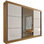 Guarda Roupa Casal Com Espelho 3 Portas 6 Gavetas - Los Angeles-cinamomo/off White - Móveis D'doro