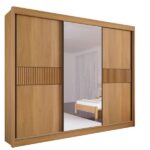 Guarda Roupa Casal Com Espelho 3 Portas 6 Gavetas - Los Angeles Ripado-cinamomo - Móveis D'doro - Imagem 2
