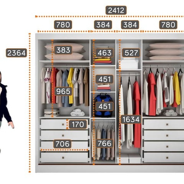 Guarda Roupa Casal Com Espelho 3 Portas De Correr 8 Gavetas - Londres-branco - Móveis Novo Horizonte - Imagem 3