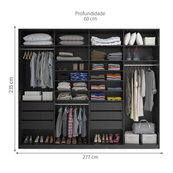 Guarda-roupa Casal Com Espelho Zermatt 100% Mdf 4 Pt 6 Gv Preto - Imagem 4