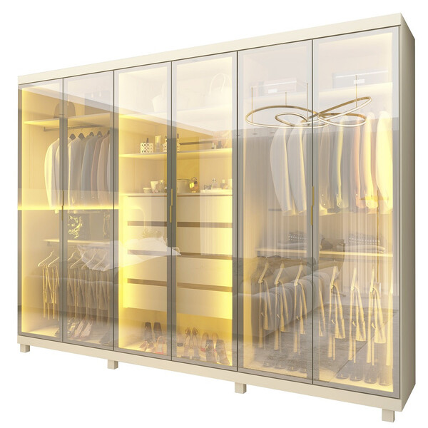 Guarda Roupa Casal Com Vidro Reflecta Led 6 Portas Com Pés Em Mdf Absolut New Gelius - Imagem 7