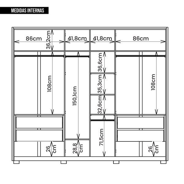 Guarda-roupa Casal Cristal 6 Portas Reflecta 4 Gavetas Buriti/fendi - Caemmun - Imagem 5
