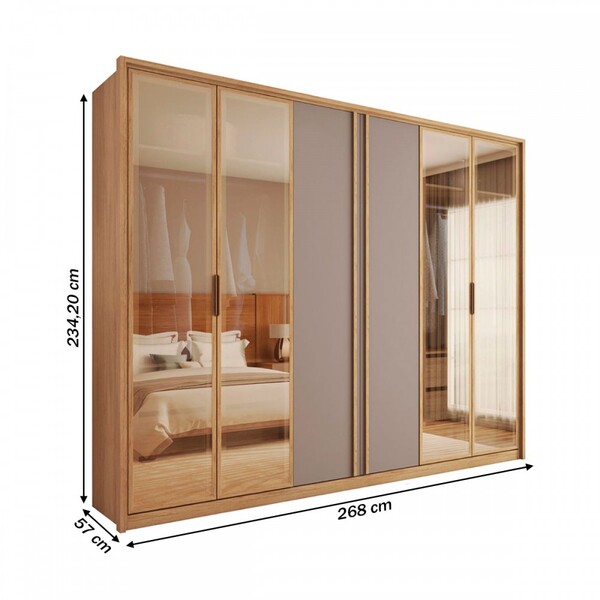 Guarda-roupa Casal Cristal 6 Portas Reflecta 4 Gavetas Buriti/fendi - Caemmun - Imagem 4