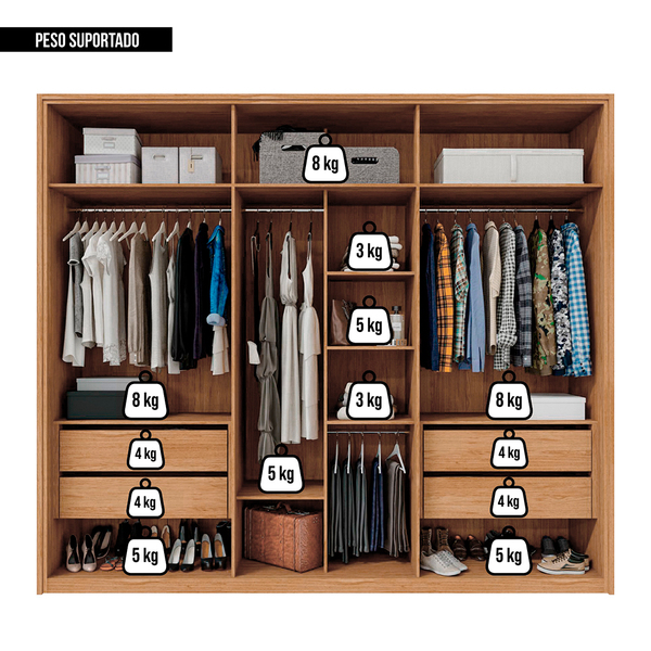 Guarda-roupa Casal Cristal 6 Portas Reflecta 4 Gavetas Buriti/fendi - Caemmun - Imagem 3