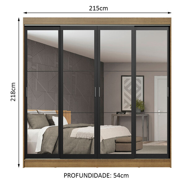 Guarda-roupa Casal Madesa Austin 4 Portas De Correr De Espelho 3 Gavetas - Imagem 5