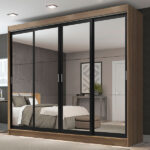 Guarda-roupa Casal Madesa Austin 4 Portas De Correr De Espelho 3 Gavetas