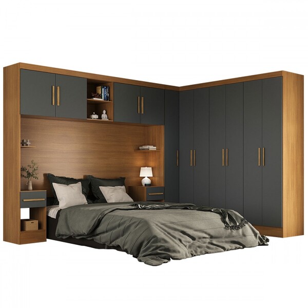 Guarda-roupa Casal Modulado Soberano 11 Portas 5 Gavetas Cinamomo/chumbo - Panorama Móveis - Imagem 5