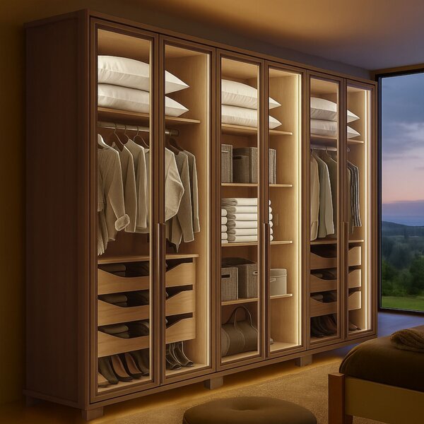 Guarda-roupa Casal Reflecta Com Led 6 Portas 100% Mdf Com Pés Solaris Amêndoa Clean - Imagem 4