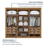 Guarda-roupa Casal Reflecta Com Led 6 Portas 100% Mdf Solaris Amêndoa Clean - Imagem 5