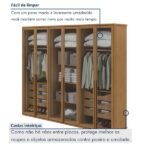 Guarda-roupa Casal Reflecta Com Led 6 Portas 100% Mdf Solaris Amêndoa Clean - Imagem 8