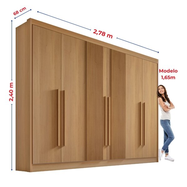 Guarda Roupa Casal Ripado 6 Portas 6 Gavetas E 1 Gaveta Com Chave Dobradiça Slow Zeus Plus Cinamomo - Imagem 3