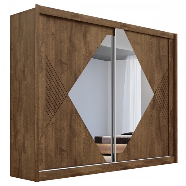 Guarda-roupa Casal Santorini 2 Portas 4 Gavetas Espelhado 100% Mdf Brauna/off White - Europa Móveis - Imagem 3