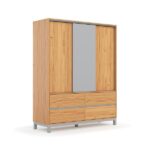 Guarda-roupa Casal Square 3 Portas 4 Gavetas Madeira Maciça Natural Pine E Cool Grey - Imagem 3
