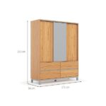 Guarda-roupa Casal Square 3 Portas 4 Gavetas Madeira Maciça Natural Pine E Cool Grey - Imagem 4
