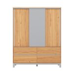 Guarda-roupa Casal Square 3 Portas 4 Gavetas Madeira Maciça Natural Pine E Cool Grey - Imagem 5
