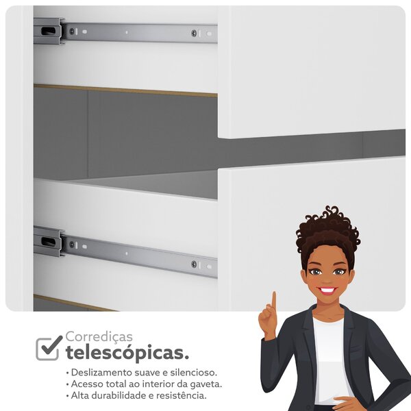 Guarda-roupa De Canto 4 Portas 4 Gavetas Tuim Yescasa Branco Fosco Liso - Imagem 6