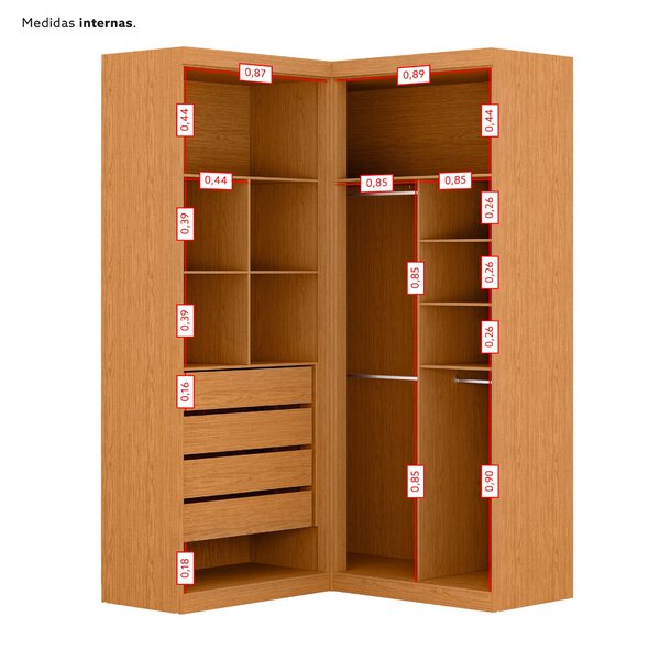 Guarda Roupa De Canto 4 Portas 4 Gavetas Tuim Yescasa Cinamomo/off White - Imagem 7