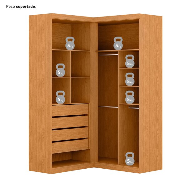 Guarda Roupa De Canto 4 Portas 4 Gavetas Tuim Yescasa Cinamomo/off White - Imagem 9