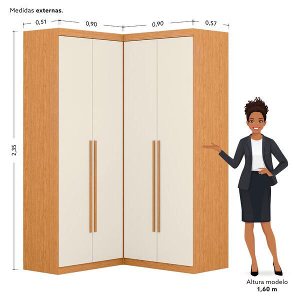 Guarda Roupa De Canto 4 Portas 4 Gavetas Tuim Yescasa Cinamomo/off White - Imagem 10